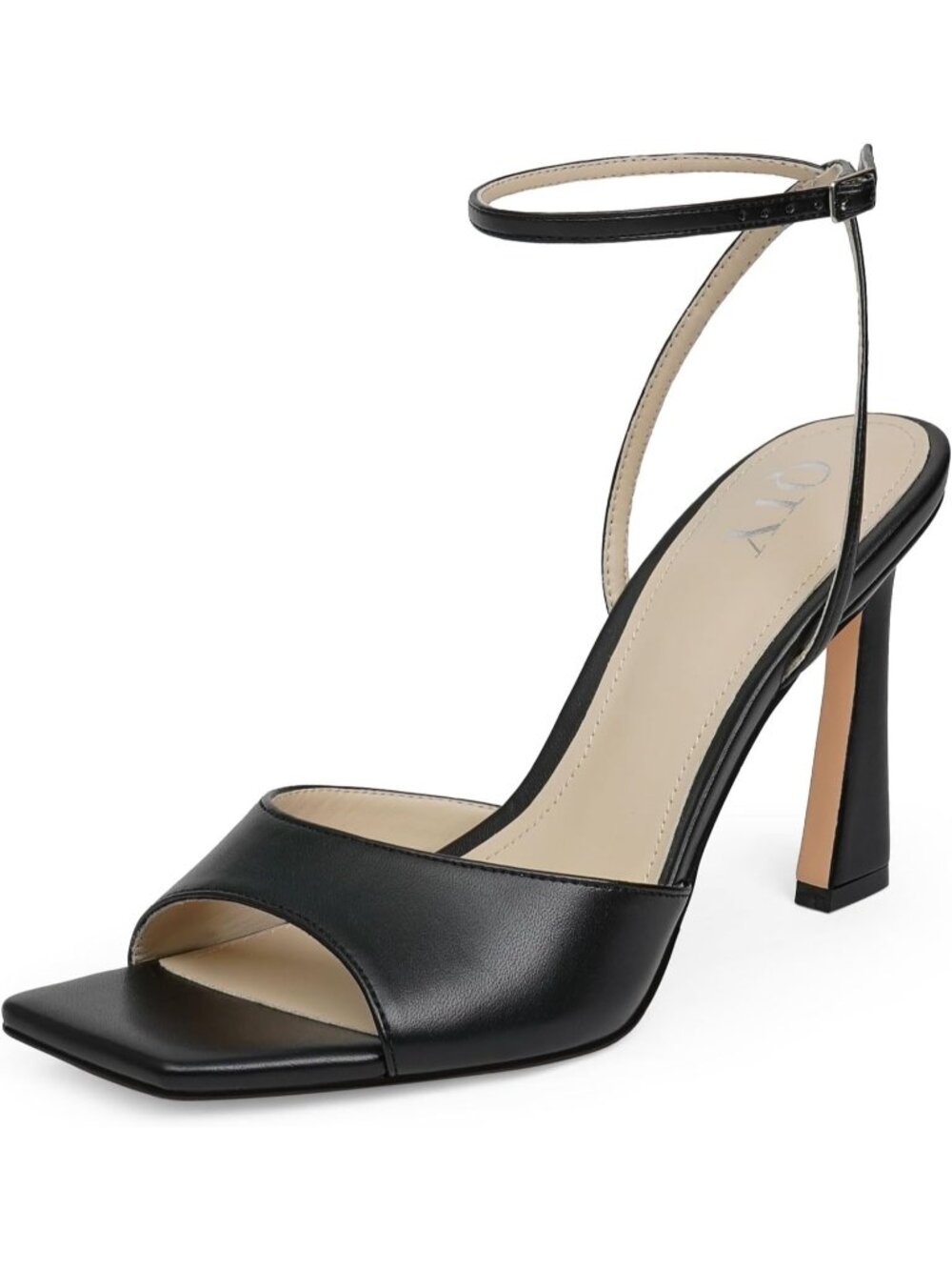 Women's Black Mesh Square Toe Ankle Strap Shoes Stiletto High Heels Sandals